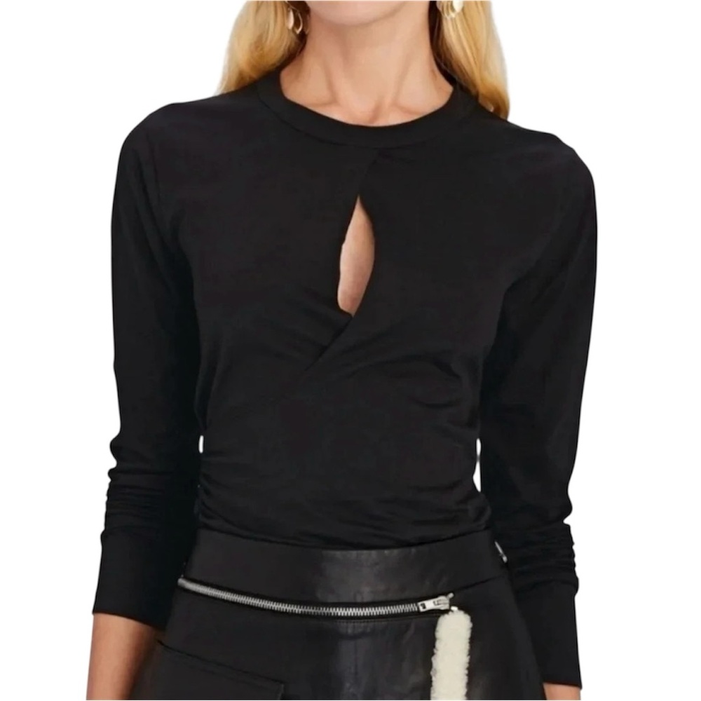ALC Jordan Keyhole Faux Wrap Long Sleeve Top Black Small